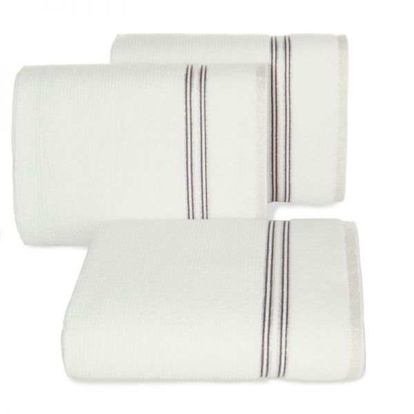 Ręcznik w prążki z ozdobną bordiurą bawełna FILON 70X140 kremowy