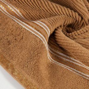 Ręcznik w prążki z ozdobną bordiurą bawełna FILON 50X90 brązowy