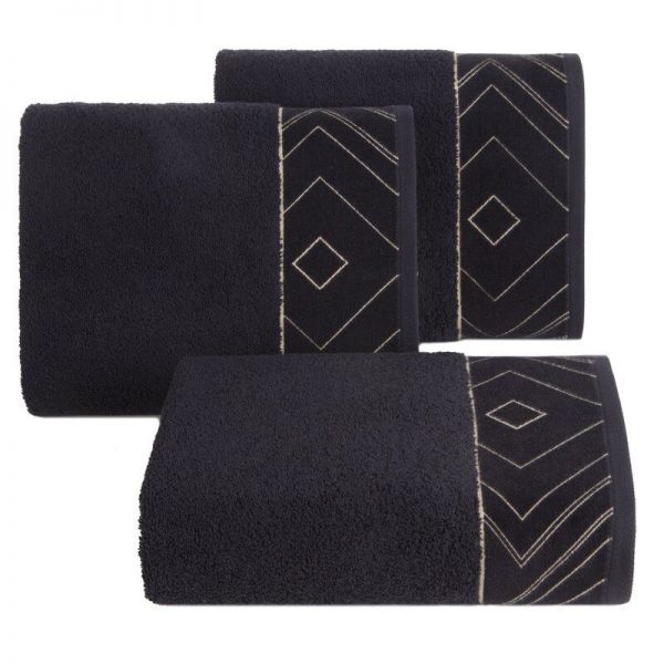 Ręcznik bawełniany z ozdobną bordiurą VICTORIA 70X140 czarny