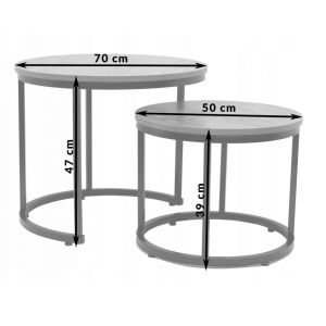 Stoliki kawowe okrągłe zestaw stolików loft fi 70x47 fi 50x39 dąb