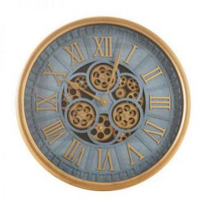 Nowoczesny zegar ścienny CLOCK 51X6X51 niebieski+złoty