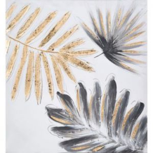 Obraz ręcznie malowany palmowe liście 50X50 popielaty+złoty