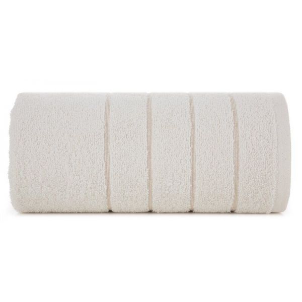 Ręcznik bawełniany DALI z bordiurą w paseczki srebrna nitka 30X50 kremowy