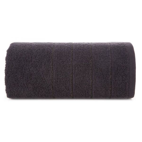 Ręcznik bawełniany DALI z bordiurą w paseczki srebrna nitka 50X90 czarny