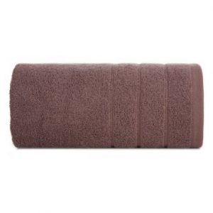 Ręcznik bawełniany DALI z bordiurą w paseczki srebrna nitka 50X90 jasny brązowy
