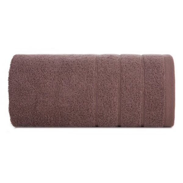 Ręcznik bawełniany DALI z bordiurą w paseczki srebrna nitka 50X90 jasny brązowy