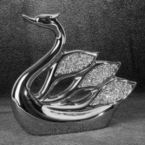 Figurka ceramiczna glamour łabędź PALMERA 27X8X26 srebrna