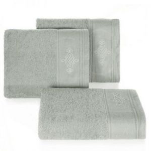 Ręcznik frotte z szeroką bordiurą ornament KLAS 50X90 srebrny