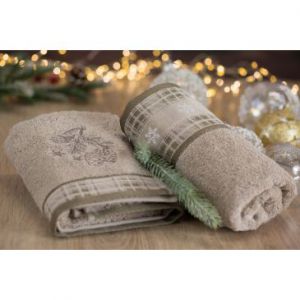 Ręcznik świąteczny z żakardową bordiurą HOLLY 50X90 beżowy x6