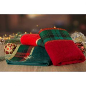 Ręcznik świąteczny z żakardową bordiurą i błyszczącą nicią CHERRY 50X90 czerwony+zielony x6