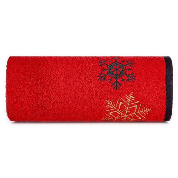 Ręcznik świąteczny z haftem śnieżynki CHERRY 70X140 czerwony x3