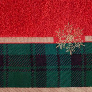 Ręcznik świąteczny z żakardową bordiurą i błyszczącą nicią CHERRY 70X140 czerwony+zielony x3