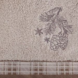 Ręcznik świąteczny z żakardową bordiurą i haftem HOLLY 70X140 beżowy x3