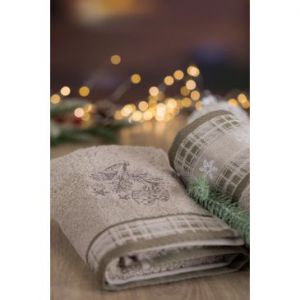 Ręcznik świąteczny z żakardową bordiurą i haftem HOLLY 70X140 beżowy x3