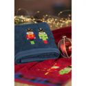 Ręcznik świąteczny z haftem i żakardową bordiurą PETER 70X140 granatowy x3