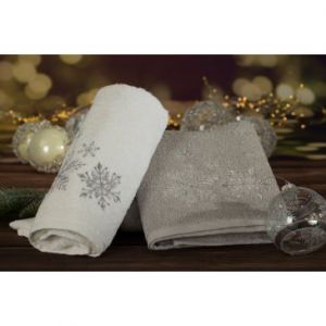 Ręcznik świąteczny haft śnieżynki SANTA 50X90 srebrny x6