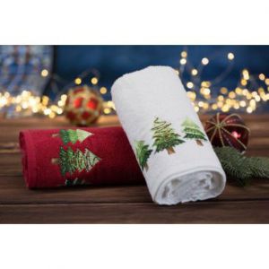 Ręcznik świąteczny haft choinki SANTA 50X90 biały x6