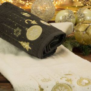 Ręcznik świąteczny haft ozdoby SANTA 70X140 biały x3