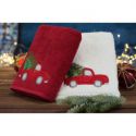Ręcznik świąteczny auto z choinką SANTA 70X140 czerwony x3