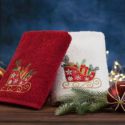 Ręcznik świąteczny sanie SANTA 70X140 czerwony x3
