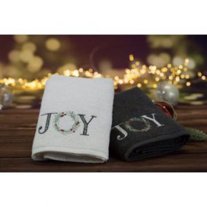Ręcznik świąteczny haft JOY SANTA 50X90 stalowy x6