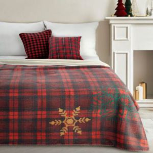 Narzuta na łóżko świąteczna w kratkę CHERRY 200X220 czerwona+zielona