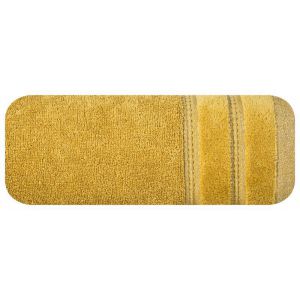 Ręcznik frotte z welurową bordiurą i lśniącą nicią GLORY musztardowy