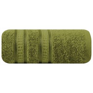 Ręcznik bambusowy z ozdobną bordiurą w pasy MILA 50X90 oliwkowy