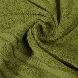 Ręcznik bambusowy z ozdobną bordiurą w pasy MILA 50X90 oliwkowy