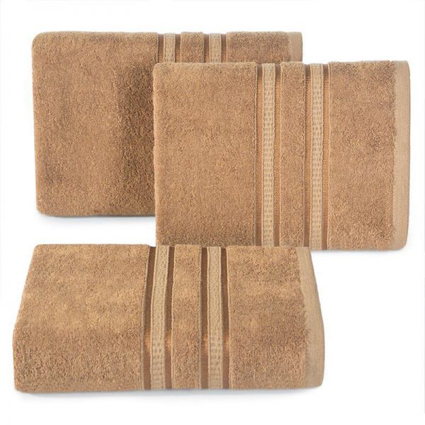 Ręcznik bambusowy z ozdobną bordiurą w pasy MILA 50X90 jasny brązowy