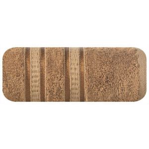 Ręcznik bambusowy z ozdobną bordiurą w pasy MILA 70X140 jasnobrązowy