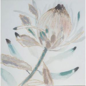 Obraz ręcznie malowany kwiat z brokatem glamour 60X60 różowy+niebieski
