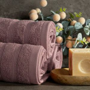 Ręcznik frotte z welurową bordiurą i lśniącą nicią GLORY 70X140 liliowy