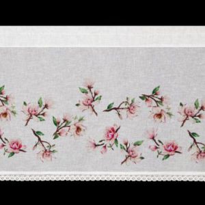 Zazdrostka na taśmie w kwiaty z koronką ARI 60X150 biała+różowa