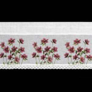 Zazdrostka na taśmie w kwiaty z koronką ISA 30X150 biała+bordowa
