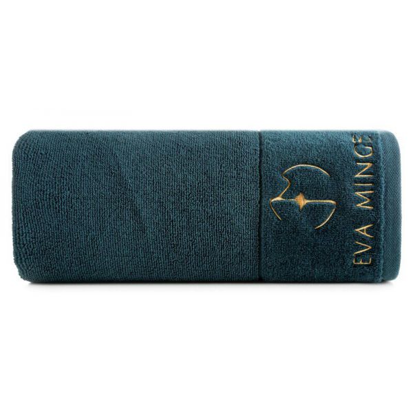 Ręcznik bawełniany z welurową bordiurą i haftem Eva Minge 30X50 ciemny zielony