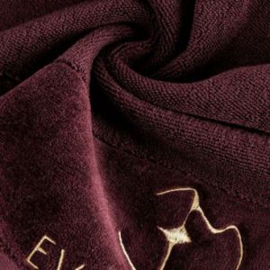 Ręcznik bawełniany z welurową bordiurą i haftem Eva Minge 30X50 bordowy