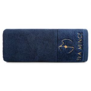 Ręcznik bawełniany z welurową bordiurą i haftem Eva Minge 50X90 granatowy