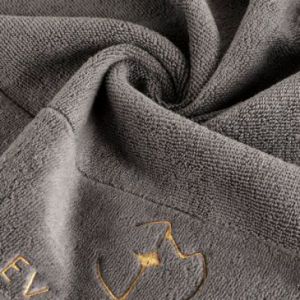 Ręcznik bawełniany z welurową bordiurą i haftem Eva Minge 50X90 srebrny