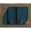 Komplet ręczników bawełnianych z welurową bordiurą i haftem Eva Minge x 3 ciemnozielone