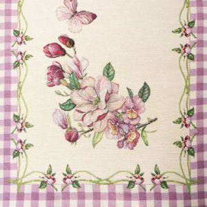 Bieznik gobelinowy w kwiaty ASTRA 45X140 naturalny+fioletowy