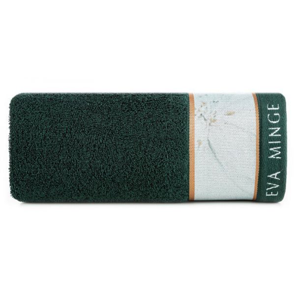 Ręcznik bawełniany z drukowaną bordiurą EVA Minge 70X140 ciemny zielony