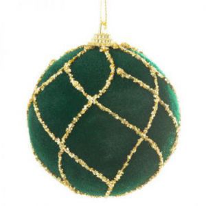Plastikowa bombka świąteczna w kratkę 8 cm zielona+złota x4