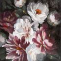 Obraz na płótnie ręcznie malowany Kwiaty 60X60 biały+różowy