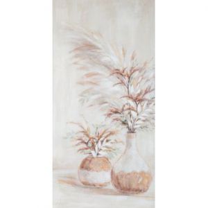 Obraz ręcznie malowany wazon natura 60X120 beżowy