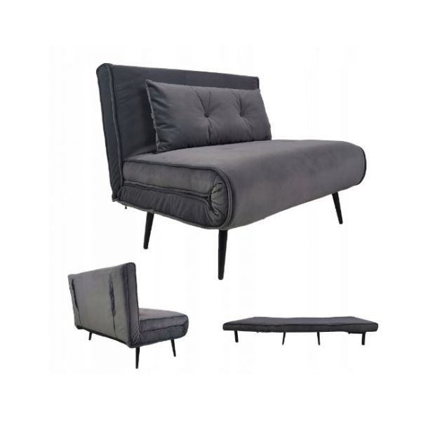 Sofa na nóżkach kanapa rozkładana Evita 139x76 Szary 100x80x81/100x197x31 ciemnoszara