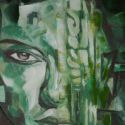 Obraz ręcznie malowany art portret 70X70 zielony