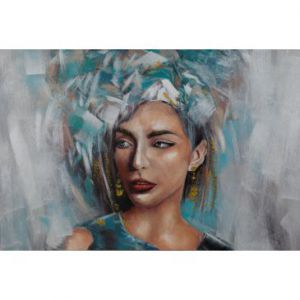 Obraz ręcznie malowany kobieta 80X120 szary+turkusowy