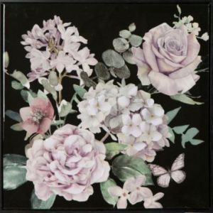 Obraz ręcznie malowany kwiaty 60X60 czarny+różowy