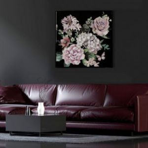 Obraz ręcznie malowany kwiaty 60X60 czarny+różowy